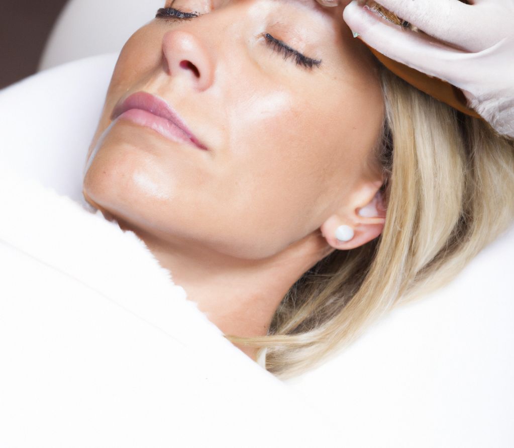 A blonde woman's face in a medical spa undergoing under eye filler treatment - AI generated