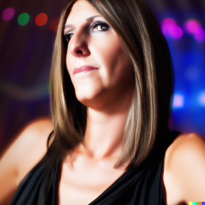 another angle - night clubs good looking reveler female in her 30-s have gotten dark circles under her eyes