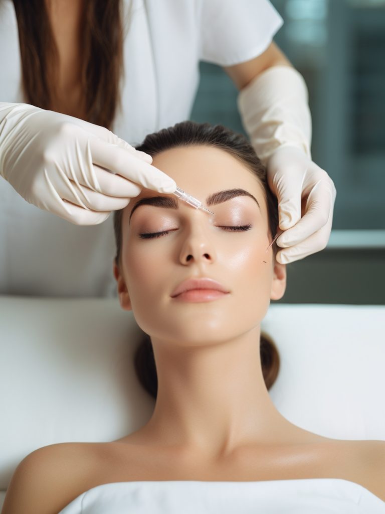 a beautiful woman undergoing an injection for her face