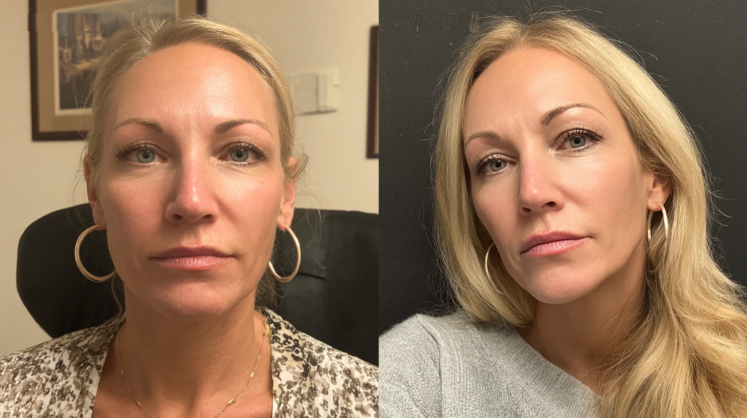Bellafill facial rejuvenation before and after, female face close-up