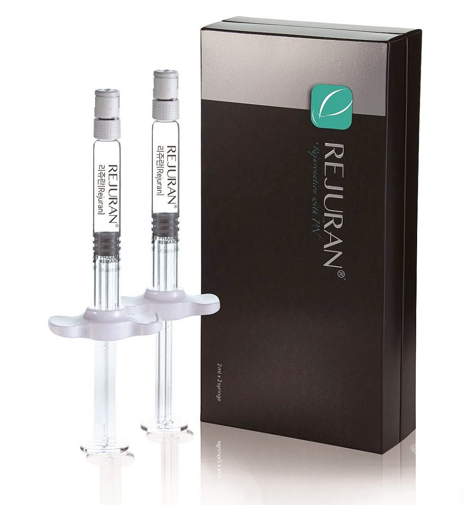 rejuran injection illustration - a black branded box and two oryginal syringes