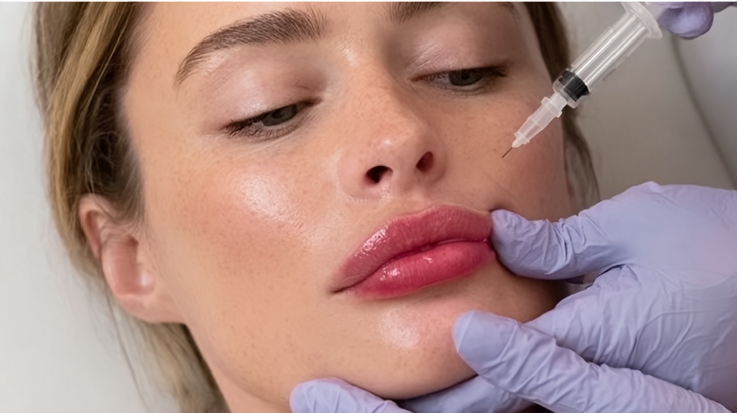 young woman in a medical spa during lip filler procedure